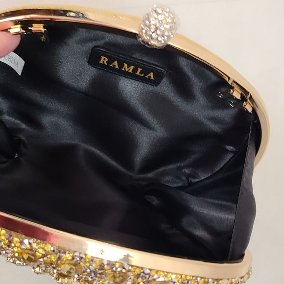 RAMLA Gold Rhinestone Luxury Prom Wedding Gala Handle & Chain Clutch Purse--New - Picture 7 of 8